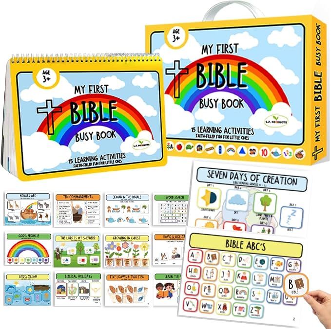 Bible Busy Book for Toddlers Ages 3 and Up - Montessori Sensory Toys Busy Board Homeschool Preschool Learning Activities - Gifts for 3 Year Old Boys - 4 Year Old Girls Birthday Gifts Easter Baptism