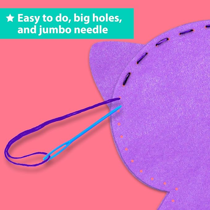KRAFUN Beginner Sewing Kit, Sew Kitten & Mouse, Pre-Cut Felt, Kids Ages 5+ | Beginner Sewing Kit: Sew 2 Plushies, Kitten & Mouse. Pre-Cut, Pre-Punched Felt, No Scissors. Safe Plastic Needle for Kids