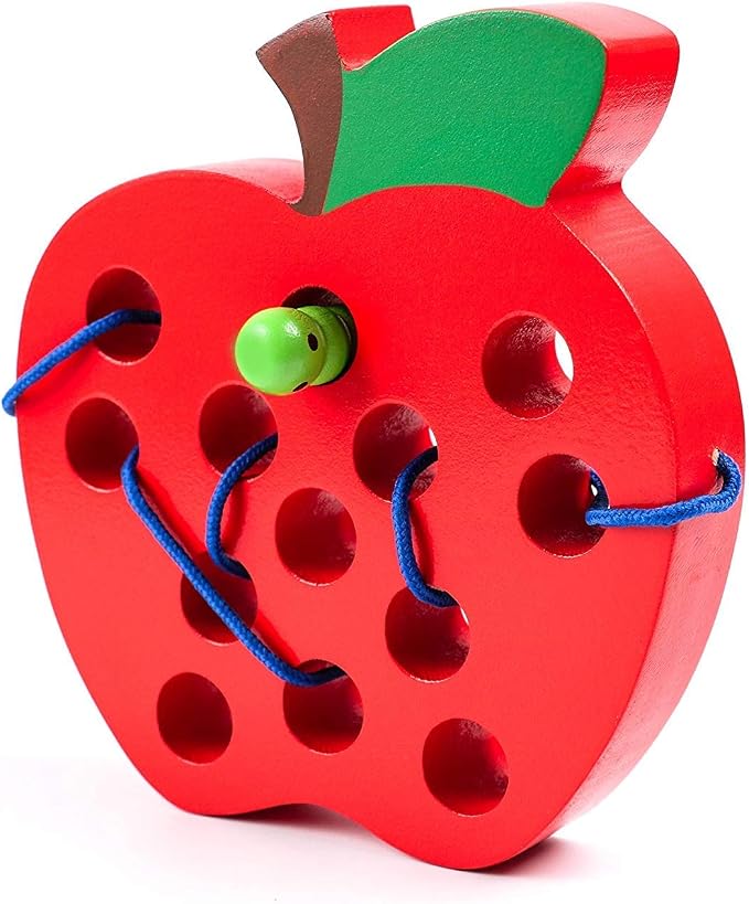 JCREN Wooden Lacing Apple Threading Toys Wood Apple Block Puzzle Travel Game Toys Early Learning Fine Motor Skills Montessori Educational for Baby Toddlers Kids 3 4 5 Years Old