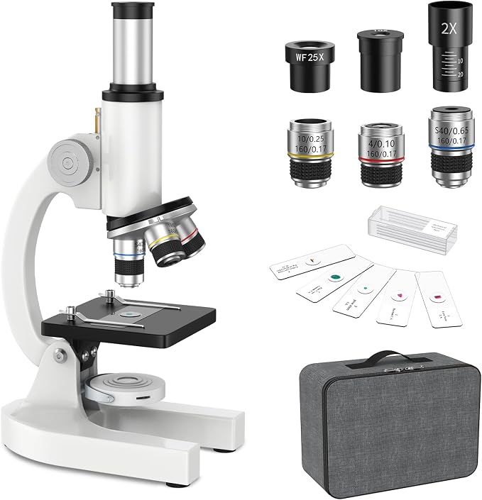 40-2000X Compound Microscope for Kids Adults Beginners | Lightweight Metal-Made / LED Light / Prepared Slide Kit and Storage Case Included / for Science Explore Education Gift