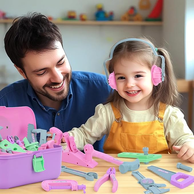 Magic4U Kids Tool Set,Toddler Toolbox with Electric Drill Working Vest | Electric Drill and Saw Toy with 3 bits, Realistic Sounds, Develop Fine Motor Skills and Hand-eye Coordination, STEM Education