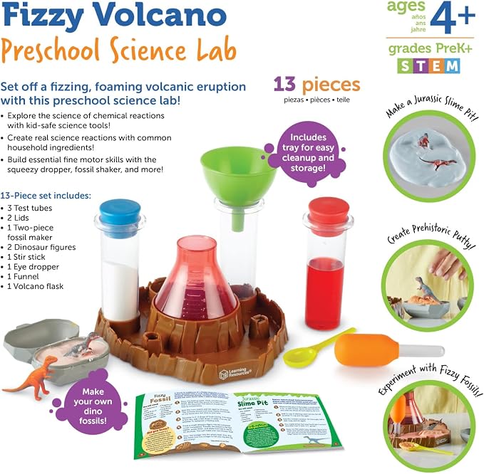 Learning Resources Fizzy Volcano - 13 Pieces, Ages 4+, Preschool Science Lab Kits, Experiments STEM Toys For Kids, Classroom Must Haves | Preschool Science Kits, Experiments for Kids, STEM Toys, Classroom Must Haves, 13 Pieces, Ages 4+