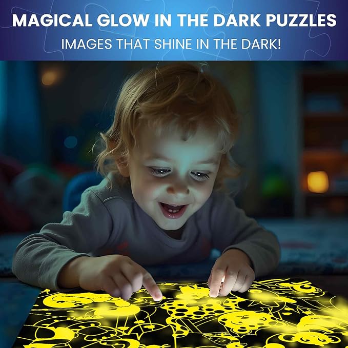 30 Pieces Puzzles for Kids Ages 3-5 – 4 Jigsaw Toddler Puzzles Ages 4-6 | Glow-in-The-Dark Dinosaur and Animals Learning - Educational Jigsaw Puzzle for Ages Kids 4-8 Years Old
