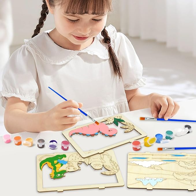 Vileafy Animals Painting Crafts for Kids Ages 3-5, 3 Arts and Crafts Kit | 3 Pack Kids Craft Supplies Include Ocean Animals, Jungle Animals, Dinosaurs with Brushes & Paints for Summer Activity & Party