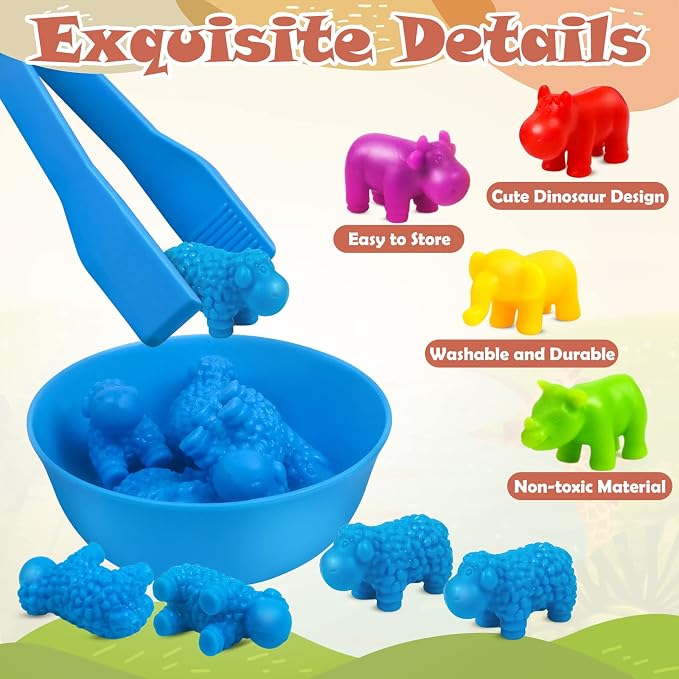GKDOMS Counting Animals Toy Matching Game with Sorting Bowls Preschool Learning Activities Montessori Sensory Toy for Math Color Sorting, Party Favors Birthday Gifts for Toddlers