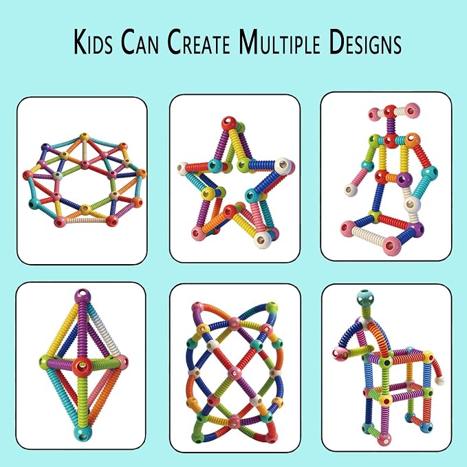86PCS Flexible Building Rods for Kids Ages 3+, STEM Construction Toy with Bendable Rods & Connectors, Creative Building Set with Storage Box, Educational Toy for Boys & Girls