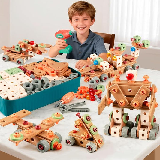 VEAIS Kids Tool Set with Drill, 148Pcs Tool Set with Toolbox,STEM Montessori Toys for 3-5Year Old, Educational Construction Toy, Pretend Play Toys for 3 4 5 6 Year Old Boys, Birthday Gift for Kids