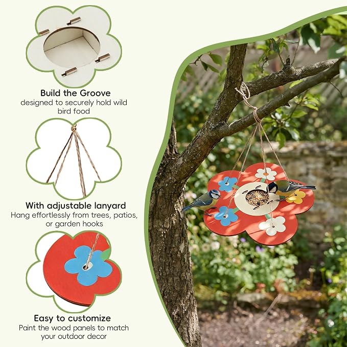 12 Pack Bird Feeder Kit for Kids, DIY Wooden Craft Set | Paints, stickers and instructions included. A creative nature activity for kids, classrooms, parties and outdoor learning.