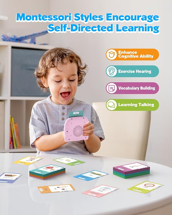 Airbition Bilingual Talking Flash Cards, 510 Words Spanish and English Pink | For Toddlers Ages 2+, Pocket Speech Therapy Toys with 31 Themes, Montessori Learning Toys for Children, Sensory Learning Kit