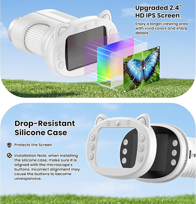 Alotwan Handheld Kids Microscope, Digital 1000X Miniscope, HD 2.4" Screen