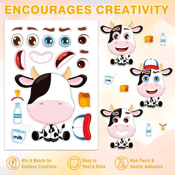 48 Animal Make-a-Face Sticker Sheets for Kids | 12 Designs, Mix 'n Match Crafts, Party Favors & Goodie Bag Stuffers