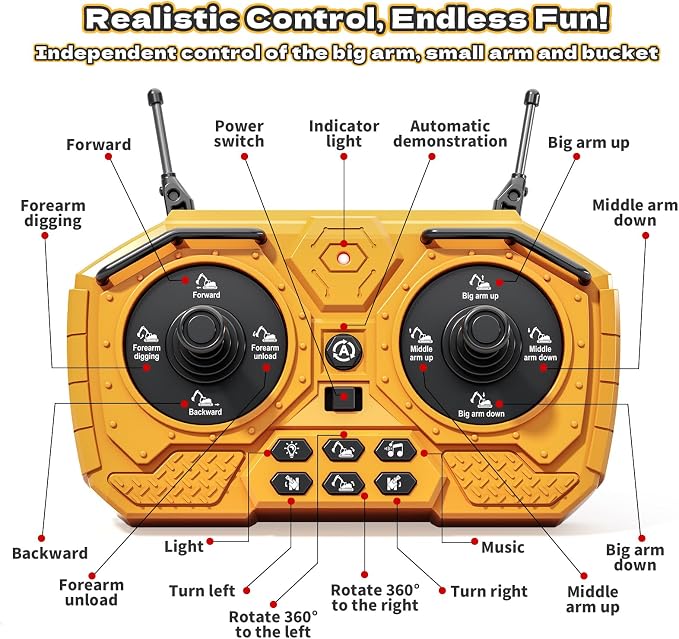 RC Excavator Toys for 3 4 5 6 7 8 Year Old Toddler Boys, 15 Channel Remote Control Construction Toys W/Sandbox & 2.2 lb Sands, Sandbox Toys W/Light & Sound, Birthday Gift for Kids Boys Age 4-6