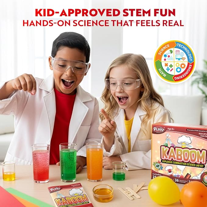 Playz Kaboom! Explosive Science Kit for Kids Age 8-12, Kids Chemistry Set | Learning & Education Toys, Best Gifts for Boys, STEM Projects Educational Science kits w 50+ Science Experiments for Kids