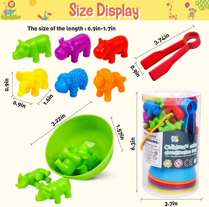 Counting Animals Color Sorting Stacking Matching Games with Rainbow Bowls Montessori Preschool Educational Learning Activities Fine Motor Skills Toys Easter Gift for Kids Ages 3+