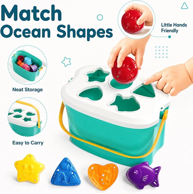Baby Stacking Toys with Stacking Rings & Shape Sorter for 12+ Months | Stacking Rings Baby Toy with Color Sorting & Matching Play, 3 in 1 Learning Toy for 1 Year Olds
