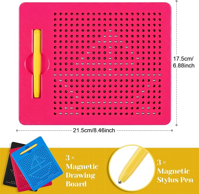 Yexiya 3 Pcs Magnetic Drawing Board for Kids, Toddler Travel Drawing Kit Magnet Sketch Thread Board with Stylus Pen and Beads Toy for Child Quiet Time Activities (7 x 8.5 Inches,Multicolor 2)