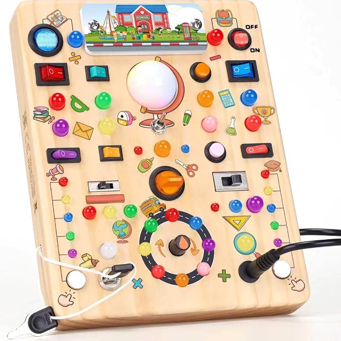 RichBoy Busy Boards, Lights Switch-Style, Wooden, 59-in-1, Large | Toddlers Birthday Gifts, Montessori Toys, Autism Sensory, Fine Motor Skills, Educational Learning, Travel Essentials