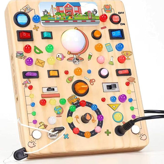 RichBoy Busy Boards, Lights Switch-Style, Wooden, 59-in-1, Large | Toddlers Birthday Gifts, Montessori Toys, Autism Sensory, Fine Motor Skills, Educational Learning, Travel Essentials