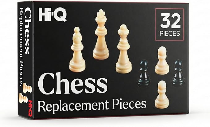 Chess Replacement Pieces – Complete Set of 32 Staunton Style Tournament Chessmen – Cream & Black Plastic Figures – Full Set for Replacement or Upgrades – King Height 2.5 Inches