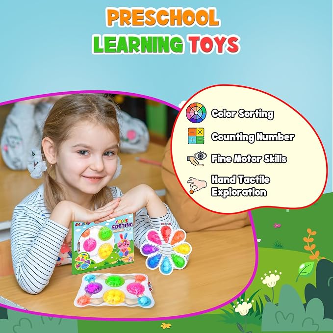 2Pcs Color Sorting Sensory Toys for Kids with Autism Toddler Toys for Airplane Travel Road Trip Preschool Montessori Toys Fine Motor Skills A Easter Basket Stuffers Gifts for Kids Boys Girls