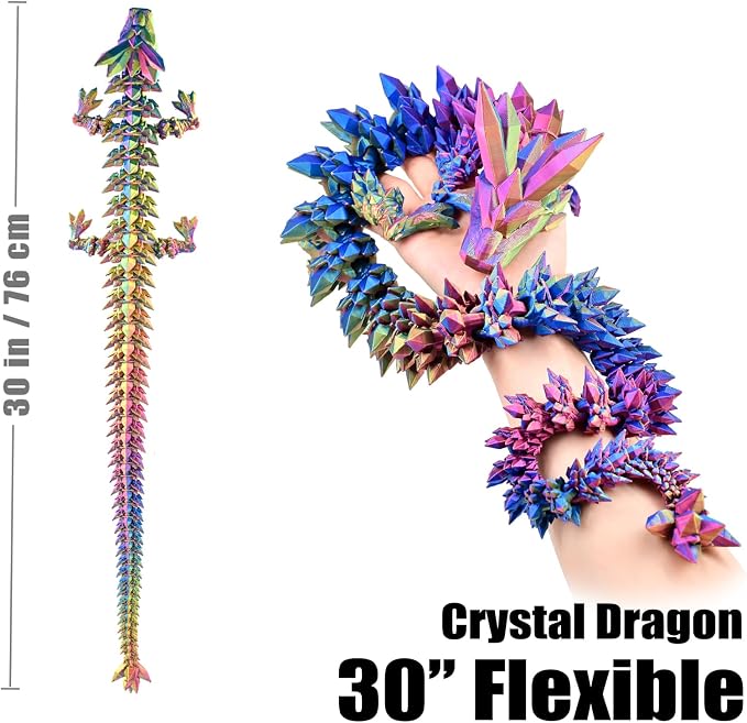 30 Inch Large 3D Printed Dragon 76cm Long Fidget Toy Gift Decor | Flexible Giant Articulated Dragon Toy, Home Desk Decoration, Birthdays Christmas Gift for Kid Boy Girl Adult, Red Yellow Blue