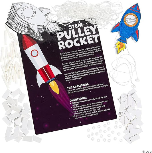 Fun Express Stem Rocket Pulley Craft Kit - 12 Pieces - Educational and Learning Activities for Kids
