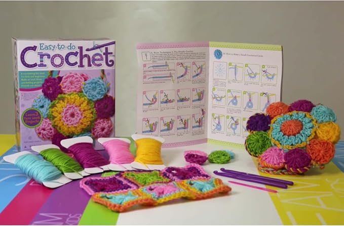 4M Easy-to-Do Crochet Kit - DIY Knitting Set for Beginners & Kids Ages 8+ | All-in-1 yarn craft kit includes hooks and materials to create a mini bag, coasters, and placemat with ease