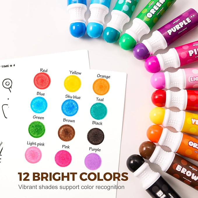 Jar Melo Washable Dot Markers for Toddlers, 12 Colors, Large 60ML | Dot Paints with 120+ Printed Coloring PDF & 20 Activity Papers, Non-Toxic Bingo Markers for Kids Arts and Crafts Gifts