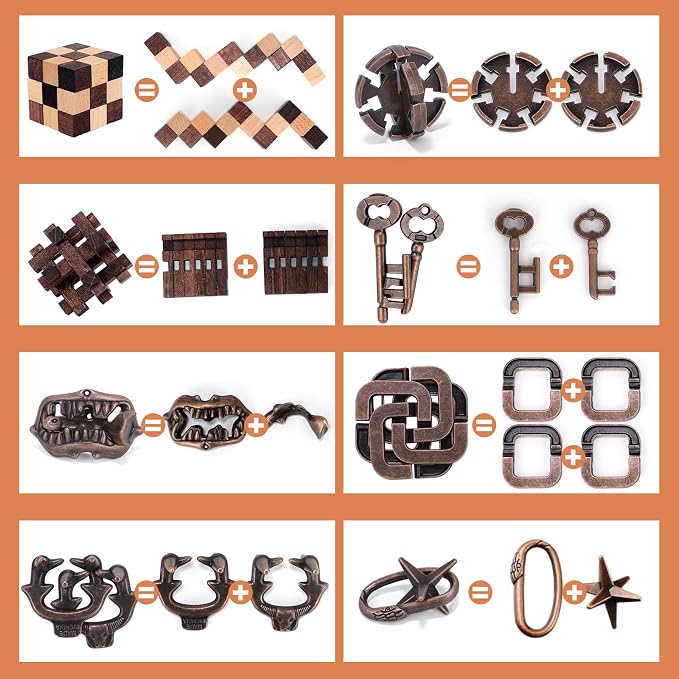 Mytothfy Brain Teaser Puzzles for Adults Teens Kids, 3D Puzzle Game Toys | 8 Pcs Wooden & Metal Unlock Interlocking Puzzle for Adults Teens, IQ Education Smart Toys, Train Family Games Party Favor