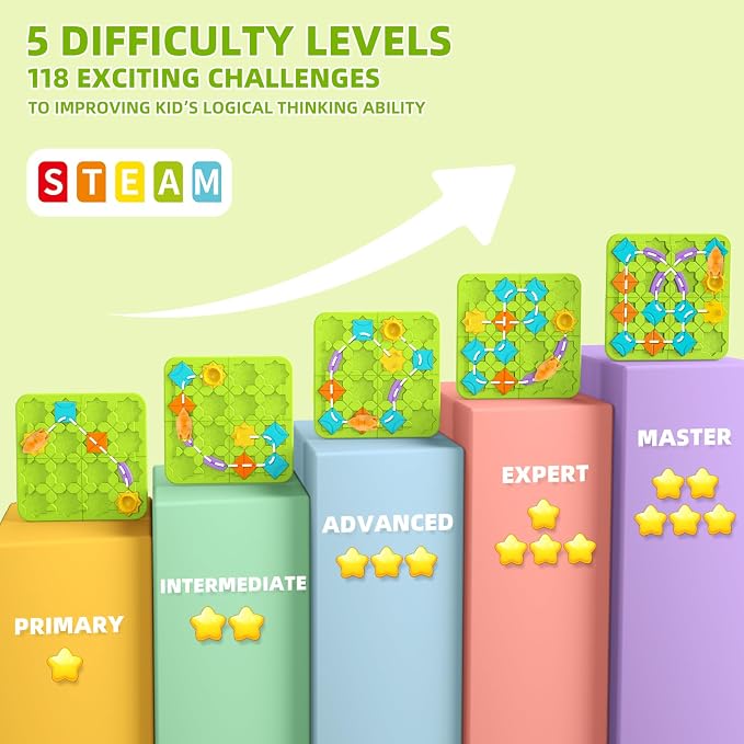 burgkidz Road Builder STEM Toys: 118 Challenges Board Games & Maze Puzzles | Squirrel Logic Track Building Blocks for Kids Ages 4 8 Montessori Educational Brain Teaser Birthday Gifts for Boys Girls