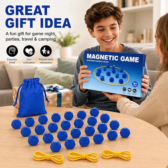 Magnetic Strategy Game with 24 Full-Size Stones, 3 Ropes & Bag | Portable strategy game for kids, teens and adults, perfect for family nights, parties, travel, camping and outdoor play