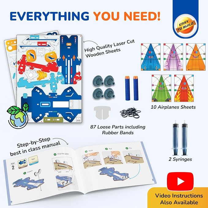Smartivity 2in1 Hydraulic Aeroplane & Dart Launcher for Kids 6-14 | 50+ Amazing Science Experiments | Educational STEM Toy | Birthday Gift for Boys & Girls Ages 4,5,6,7,8 Years
