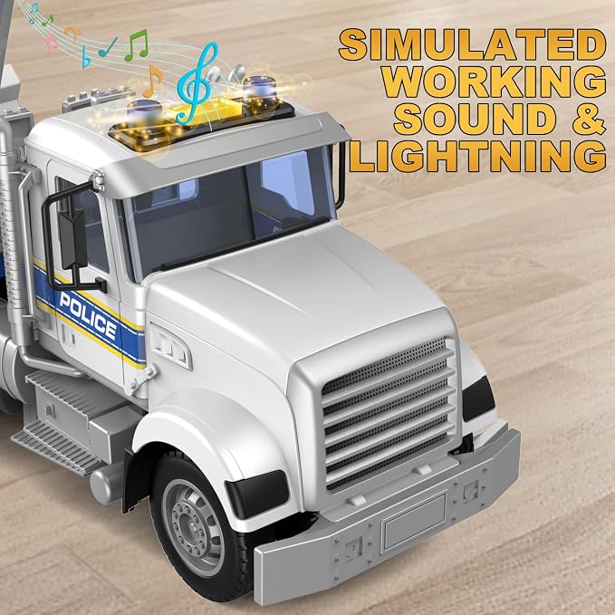 DOWELLIN Toddler Boy Toys for 3 4 5 6 Year Old, 22” Semi Truck Toy with Helicopter - Police Toys, Birthday Gifts for Kids Child 3+ Years Old