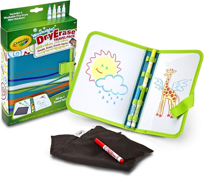 Crayola Washable Dry Erase Travel Pack, Whiteboard for Kids, Ages 4, 5, 6, 7 | Portable Travel Toy for Kids, Birthday, Holiday Gift, Reusable Drawing & Coloring Board Activity, Includes Washable Markers