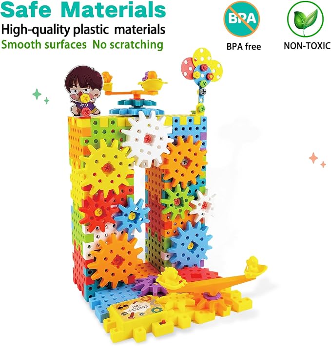 STEM Education Building Toys, 248 PCS Electric Gear Building Blocks Toys Set with Drill, Toddler Screw Toy, Kids Tool Set Construction Toy for Boys Girls Gifts Age 3-8