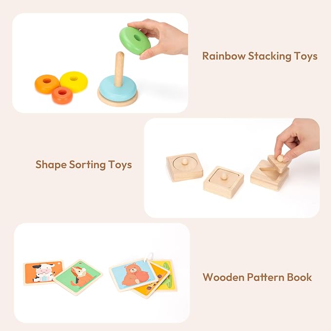 Montessori Toys for 1+ Year Old, Wooden Baby Learning Toys, Object Permanence Box, Color Sorting Sensory Toy, Fine Motor Skills Game, Educational Birthday Toys for Boy Girl 1 2 3 Year Old