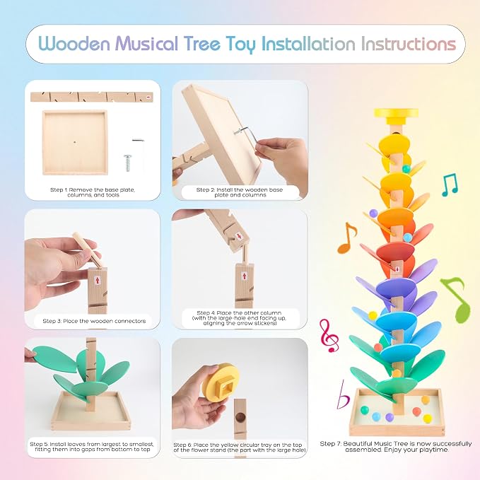 Wooden Marble Run Music Tree Montessori Toy for Ages 3+ Ball Drop Toy | Montessori Toys Rainbow Marble Run Learning Game Creative Color Sorting Toy Birthday Gift for Boys and Girls Ages 3+