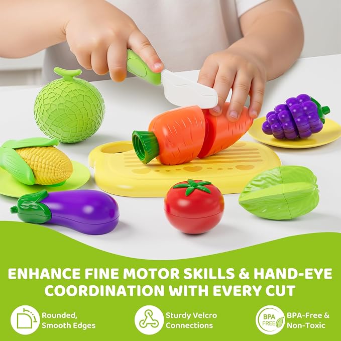 Color Sorting Play Food Set with Cutting Fruits&Felt Tree Mat | Pretend Food Play Kitchen Accessories,Food Playset, Preschool Learning Toys for Kids Ages 3 4 5 6 Boys Girls Gift