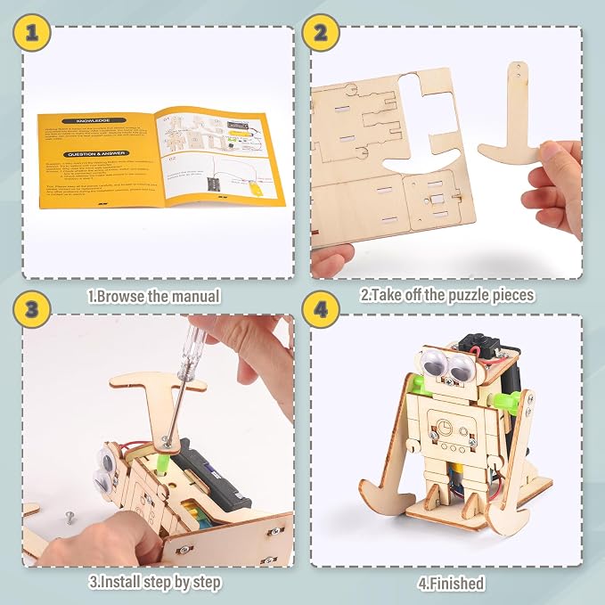5-in-1 STEM Kit for Kids Ages 6-8 8-10, Wood Robot Building Science Kits | Art Crafts for Boys STEM Building Toys 8-12, Robotics 3D Wooden Puzzles Models, 8 9 10 11 12 Year Old Girls Birthday Gifts