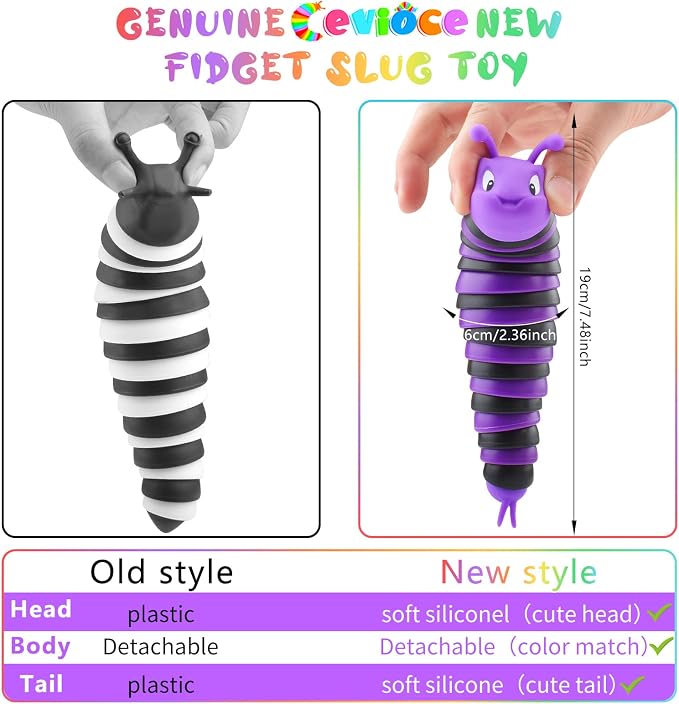 Cevioce Fidget Slug Toy, Sensory Slug Fidget Toys for Kids & Adults, 1 PC Autism Sensory Toys for Autistic Children Toddlers, Toddler Toys 3+ Year Old, Easter Basket Stuffers Gifts for Boys Girls B