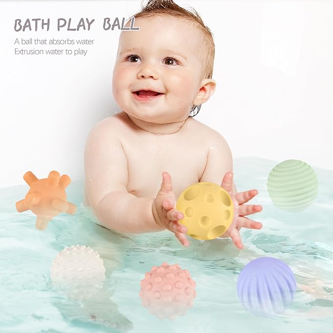 Sensory Balls for Babies - 6 Pack, Ball for Toddlers 1-3, Soft & Textured Montessori Baby Toys 6 to 12 Months, Wheat Straw Toddler Balls for Infant Development