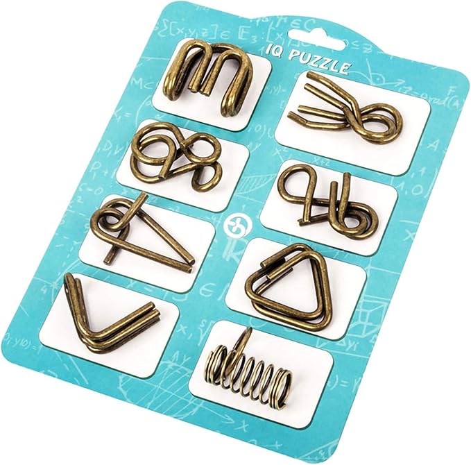 Ahyuan Metal Wire Puzzles Set of 16 with Pouch Large Thick IQ Test Mind Games Toys Brain Teaser Puzzles Metal Wire Magic Trick Toy Metals IQ Puzzle Fidget Toys Party Favors for Kids Adults (Bronze)