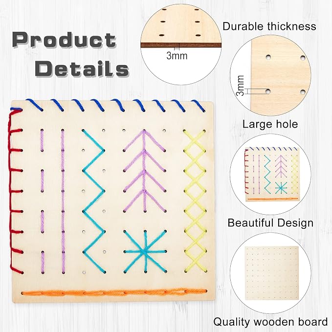 FREEBLOSS 2 Set Wood Sewing Boards Motor Skills Practicing Wooden Lacing Projects Wooden Threading Kits Sewing Craft Kits