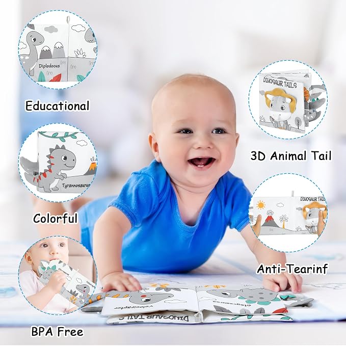 HOTUT Soft Baby Books Toys, Newborn Crinkle Book, 3D Baby Crinkle Book, Baby Books Toys for Toddlers&Kids, Soft Baby Books Touch and Feel Crinkle for 0-6 Months Boys&Girls Gifts(Dinosaur)