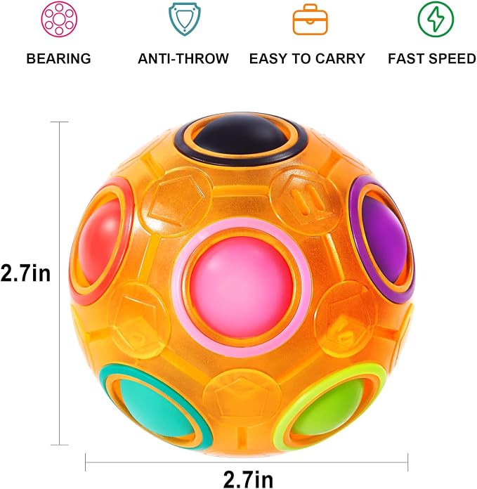 Magic Rainbow Puzzle Ball, Fidget Ball Puzzle Brain Teaser Fidget Toy for Boys & Girls- Birthday Party Easter Valentines Christmas Stocking Stuffers for Kids Teen & Adults(Orange)