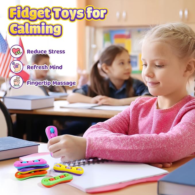 LESONG Fidget Sensory Toys for Kids: 6 Pack Colorful Finger Spinner Toys | Stress Relief ADHD Tools for Kids with Autism - Quiet Desk Fidgets for Classroom - Special Education Classroom Must Haves
