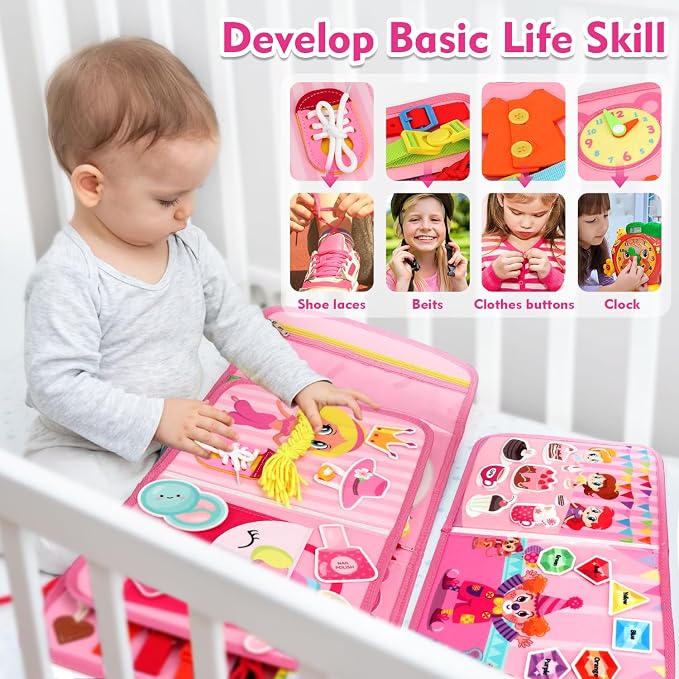 Teensymic Montessori Busy Board for Toddlers Ages 3+ – Portable Travel Quiet Book for Fine Motor Skills, Practical Life & Cognitive Learning, for Boys & Girls