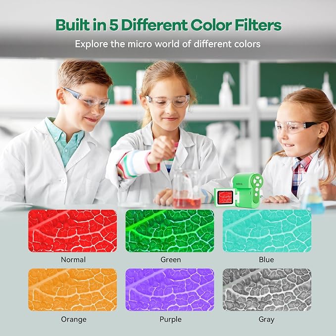 Hideal HP20 IPS Microscope for Kids: [3-in-1] [Easy and Fun] 2" Portable Handheld Microscope Miniscope, Pocket Mini Scope Educational Science Kit, Christmas Birthday Gifts for Kids, 32GB, Green