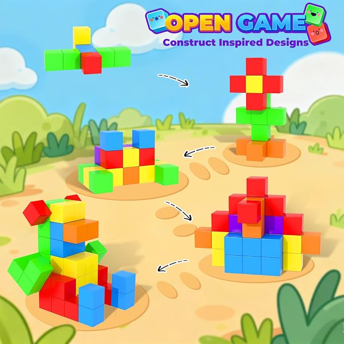 Magnetic Blocks Mini Travel Essentials Toddler Toys with Case Set, Kids Magnet Building Blocks Sensory Montessori Autism Toys for 3+ Boys & Girls Birthday Gifts