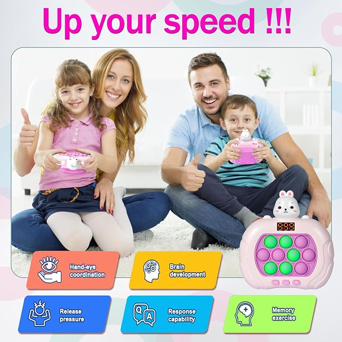 Blackma Fast Push Pop Game - Light Up Fidget Toy for Kids, Handheld Sensory Puzzle Game, Christmas & Birthday Gifts for 3-12 Year Old Boys & Girls (Rabbit)